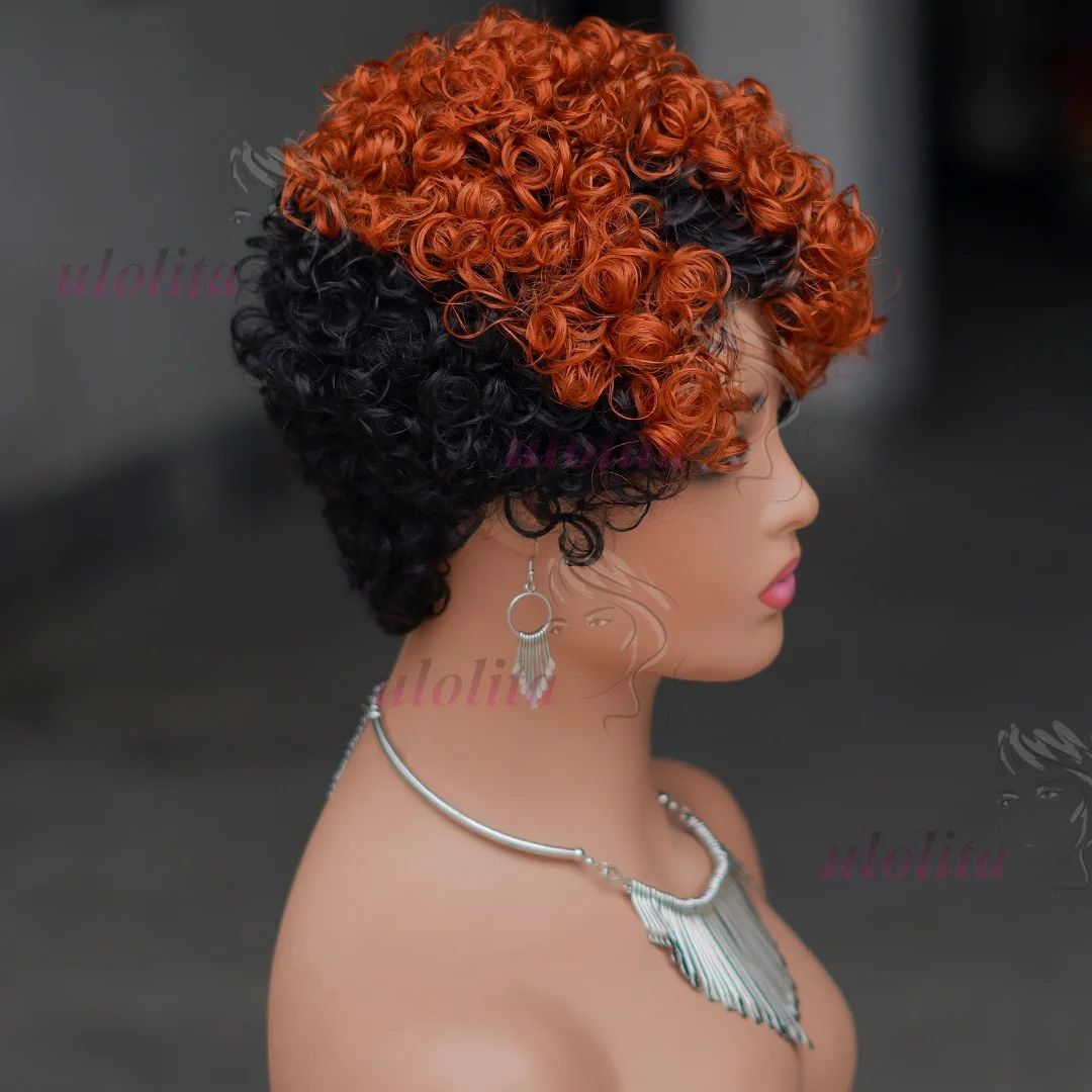 Pixie-Locken-Kurzhaarperücke aus Echthaar, maschinell gefertigt, für Frauen, kurze Perücke, Farbe 99J Burgunderrot, natürlicher Look, für den täglichen Gebrauch. – Detail 6