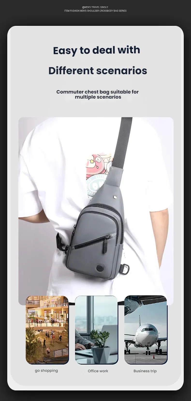 Lässige Herren-Brusttasche mit verstellbarem Schultergurt, mehrere Taschen, Umhängetasche, geeignet für Radfahren, Pendeln, Sport – Detail 1