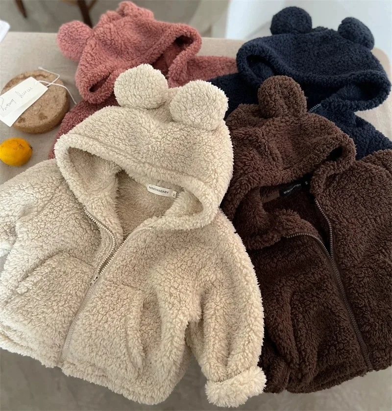 

Children's Autumn Winter Jacket,2025 New Arrival Unisex Stand Collar Furry Zipper Shirt Baby Solid Color Trendy Style Coat