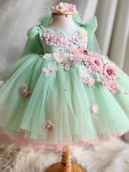 Abito da principessa in garza Lolita da ragazza abito soffice con cinturino in perle di fiori ricamati abbigliamento da spettacolo per feste di compleanno di carnevale