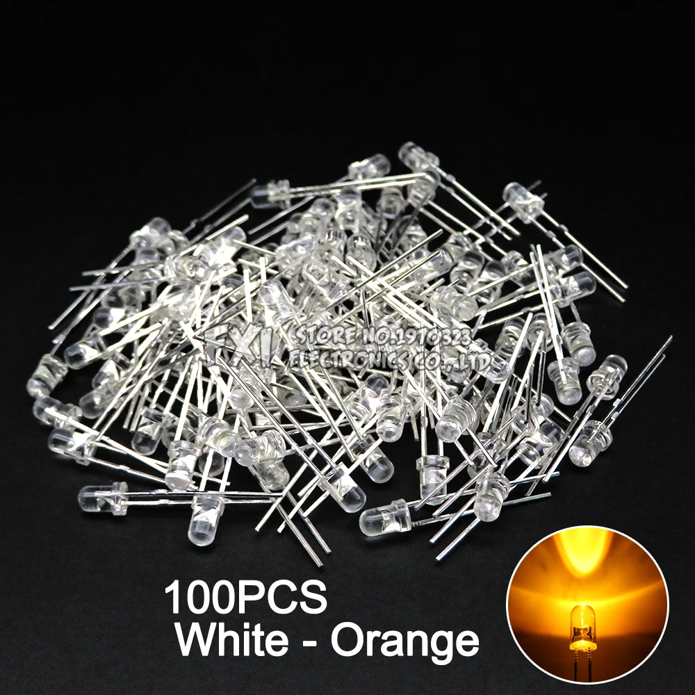 100PCS F3 LED Diode 3MM Sortiertes Kit Weiß Grün Rot Blau Gelb Orange Rosa Lila Warmweiß DIY Kit Leuchtdiode bxv