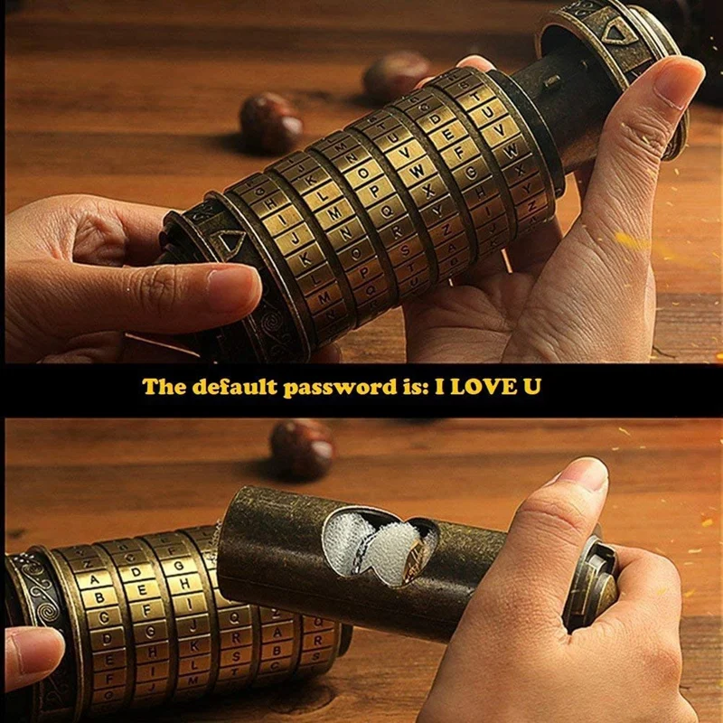 Da Vinci Code Mini Lock Puzzle kotak dengan kompartemen sebagai hadiah untuk anak laki-laki dan perempuan seperti yang ditunjukkan