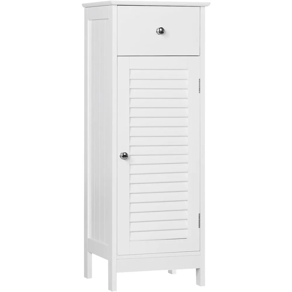 

Bathroom Floor Storage Cabinet, Freestanding Side Table Storage Organizer Unit with Drawer and Single Shutter Door