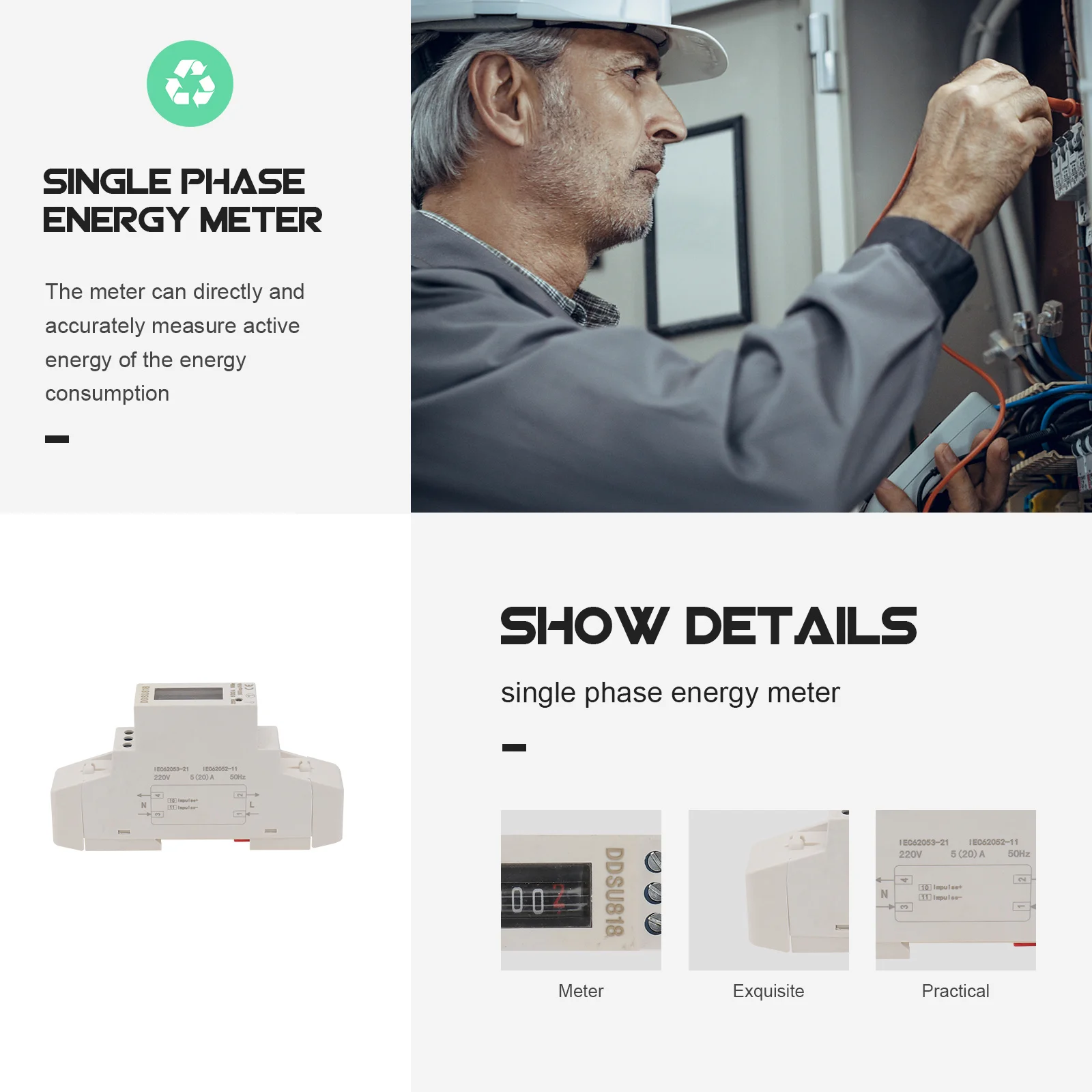 

220V 5(32)a Single Phase Analog Counter Energy Meter Din Rail Wattmeter High Consumption Single Phase Wattmeter