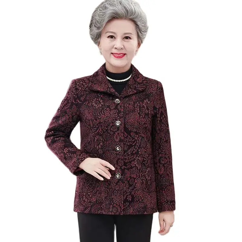 

Elderly People Coat New Spring Autumn Grandma's Short Jacket Loose Print Outwear Middle Aged Mother Casual Overcoat Wokmen Tops