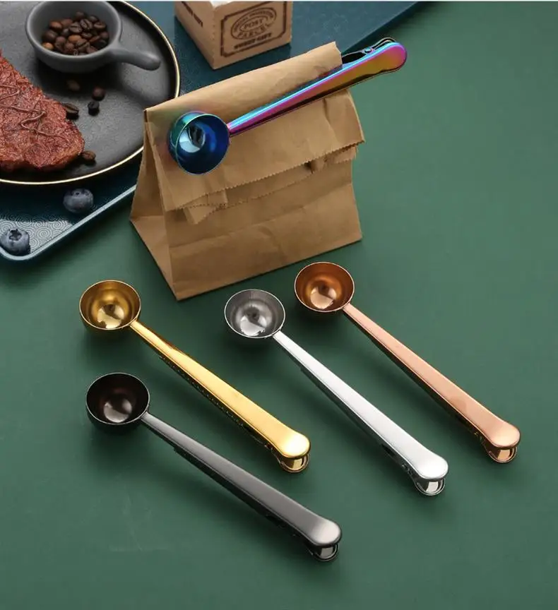 Stainless offee spoon holder tea soy milk powder bag sealing mouth scoop of coffee spoon functional tool