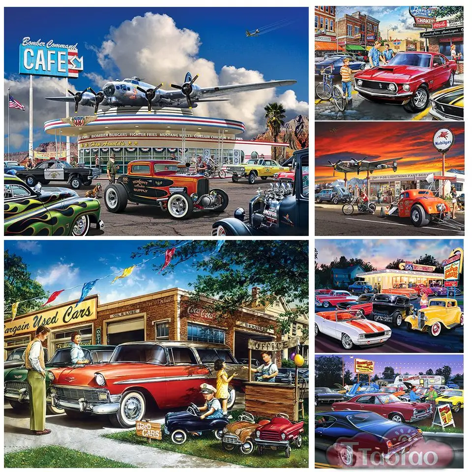 5D Diamond Painting Cartoon Car Street Landscape Full Square Round Drill Mosaic Diy Cross Stitch Handmade Hobby Home Decor Mural