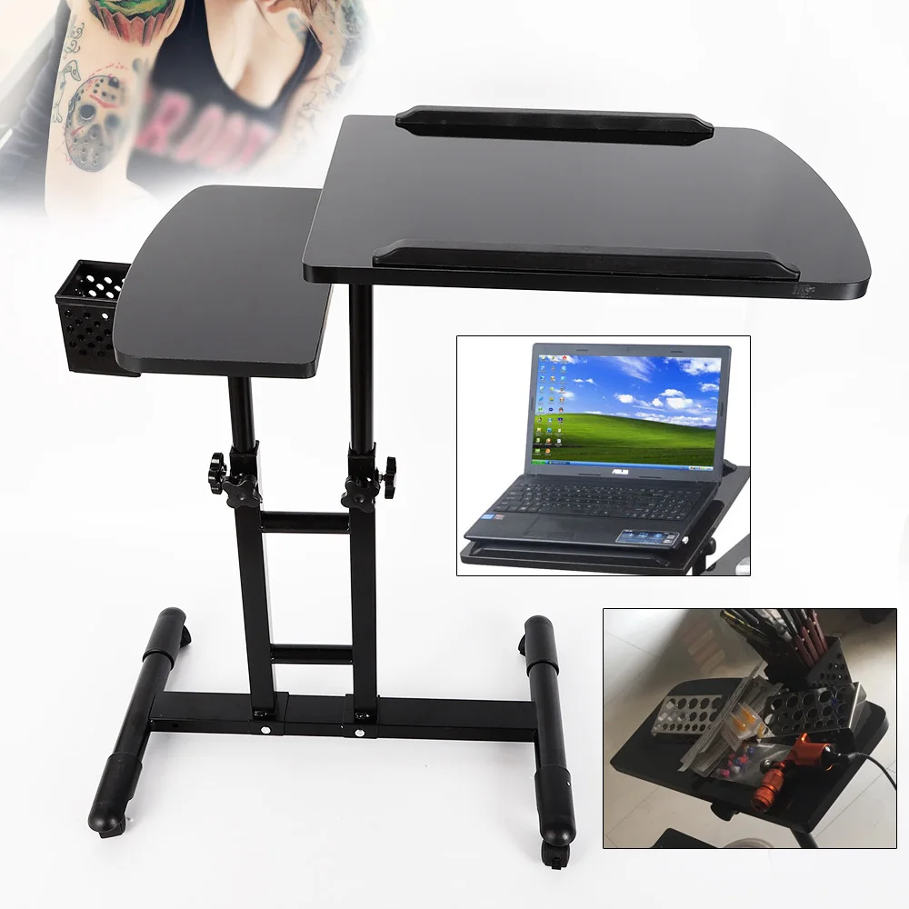Tattoo Table Station, Adjustable Height and Angle, Dual Workbench Design, 25.2*15.75 Inch Surface, Heavy-Duty Iron Frame for