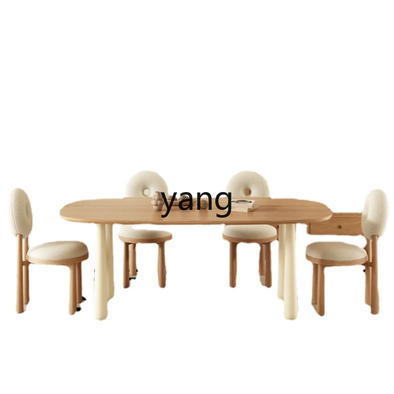 

Yjq Cream Oval Creative Solid Wood Dining Table Small Apartment Log Dining Table and Chair