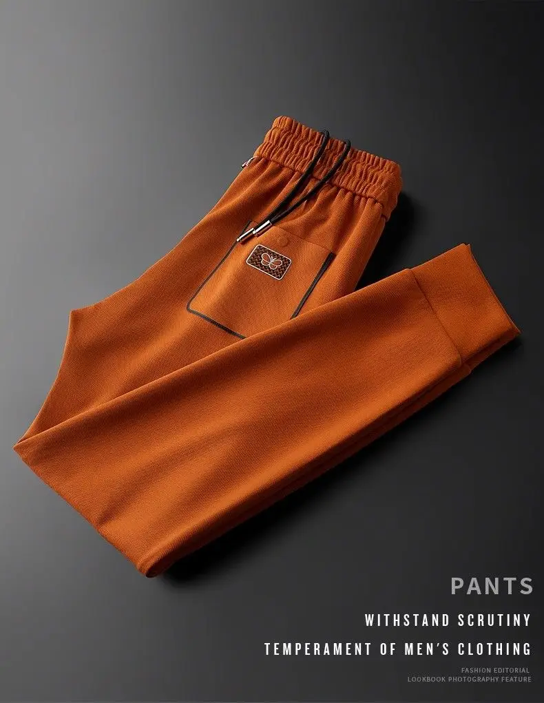 Autumn orange pants men's trendy handsome tied feet nine-point casual sweatpants