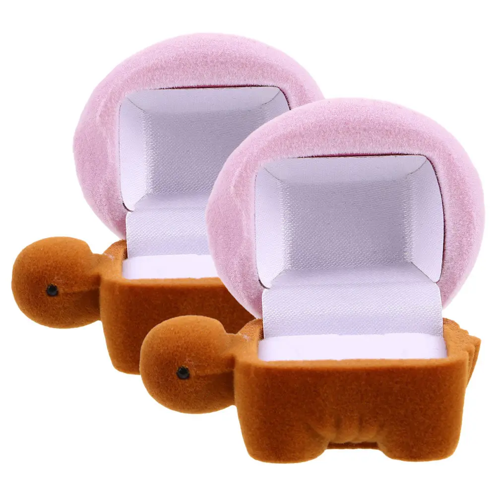 

2Pcs Turtle Shaped Jewelry Box Soft Flocking Interior Compact Travel Ring Earrings Organizer Elegant Home Decor Display Case