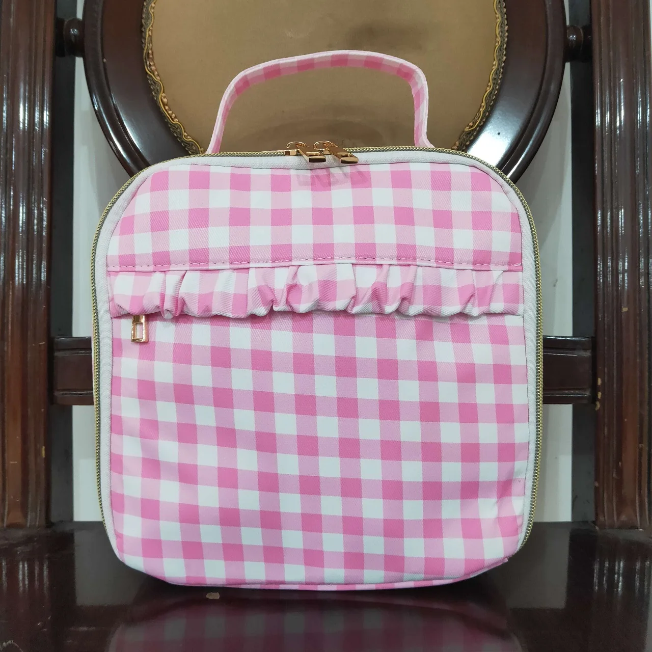 Wholesale Baby Girl Ruffle Plaid Lunch Box Travel Daypack Todder Outdoor Portable Kids Children Back To School Checked Bag