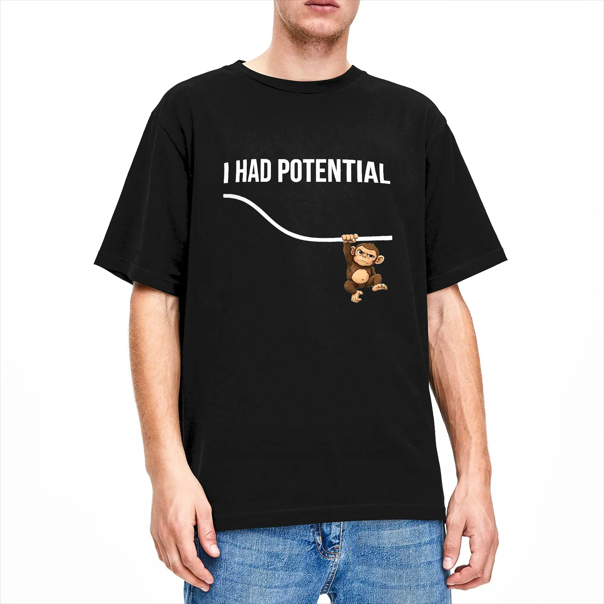 Funny Physics Punch Monkey I Had Potential Energy Science T Shirts for Men Cotton T-Shirt Round Neck Tee Shirt Short Sleeve Tops