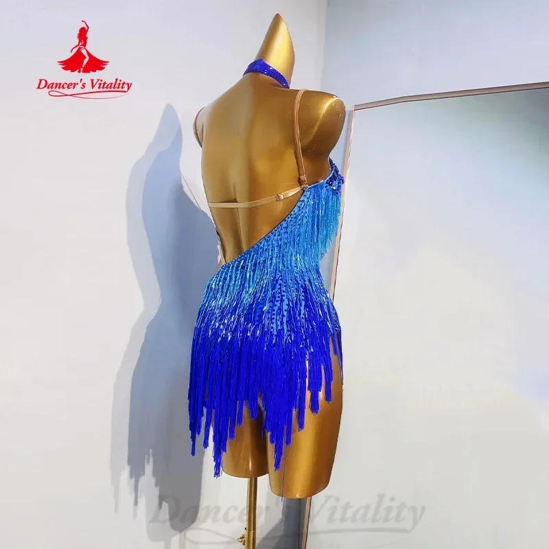 Vestido personalizado com franja de dança latina para mulheres Vestidos de competição, Vestidos de competição, Roupas Performance, Tango e Cha Cha, Senior AB Stones