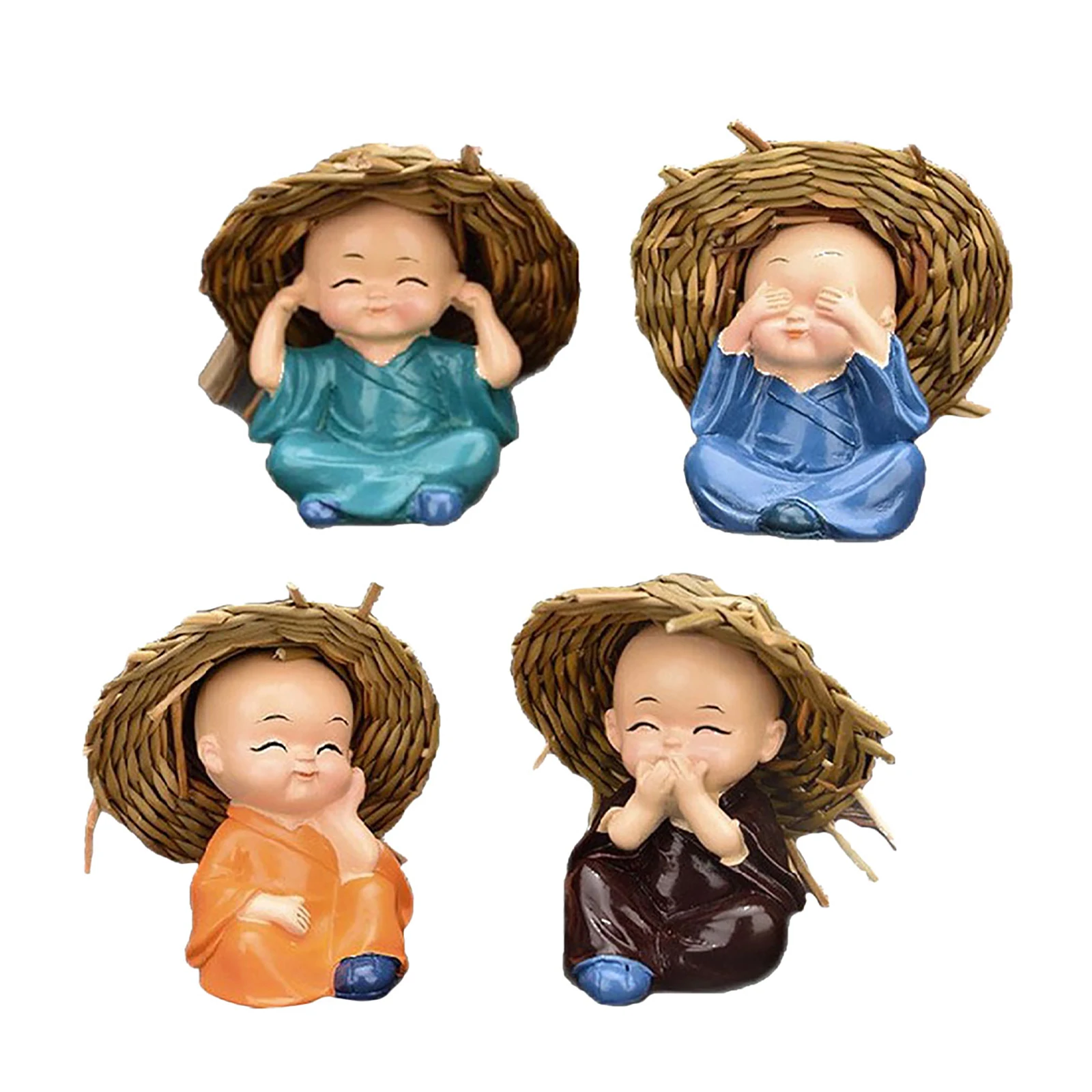 

4pcs Car Statue Resin Monk Figurines Dashboard Decorations For Car Home Office Mini Garden Decor Adornments