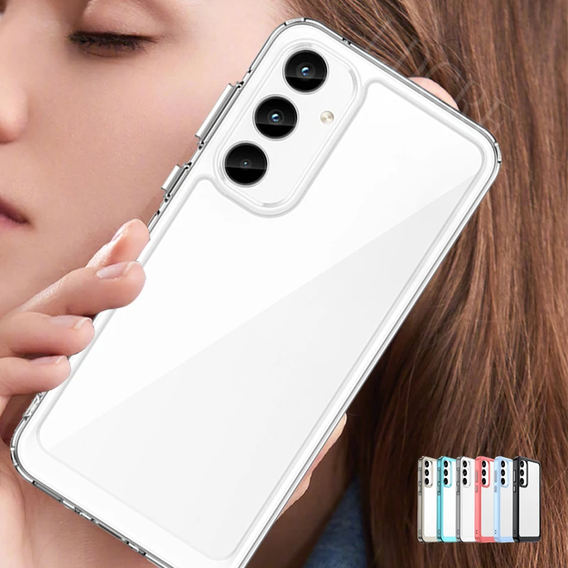 

For Samsung A55 Case Cover Samsung A55 Capas Colour Frame Shockproof Phone Bumper Transparent Clear Samsung Galaxy A 55 A55 5G