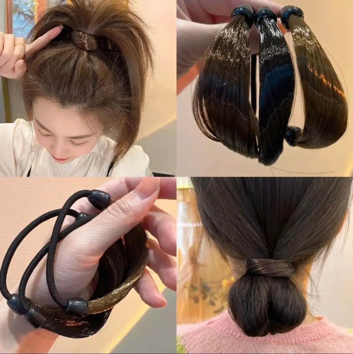 Coleteros con lazo para pelo de peluca para niña y mujer, gomas elásticas con volumen para el cabello, accesorios para la cabeza