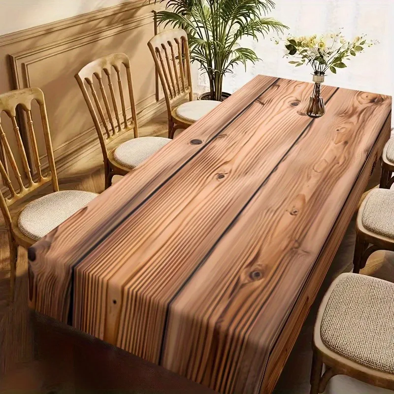 1Pc Rustic Wood Grain Tablecloth Brown Wooden Plank Print Table Cover For Dining Room Kitchen Rectangle Table Decorat