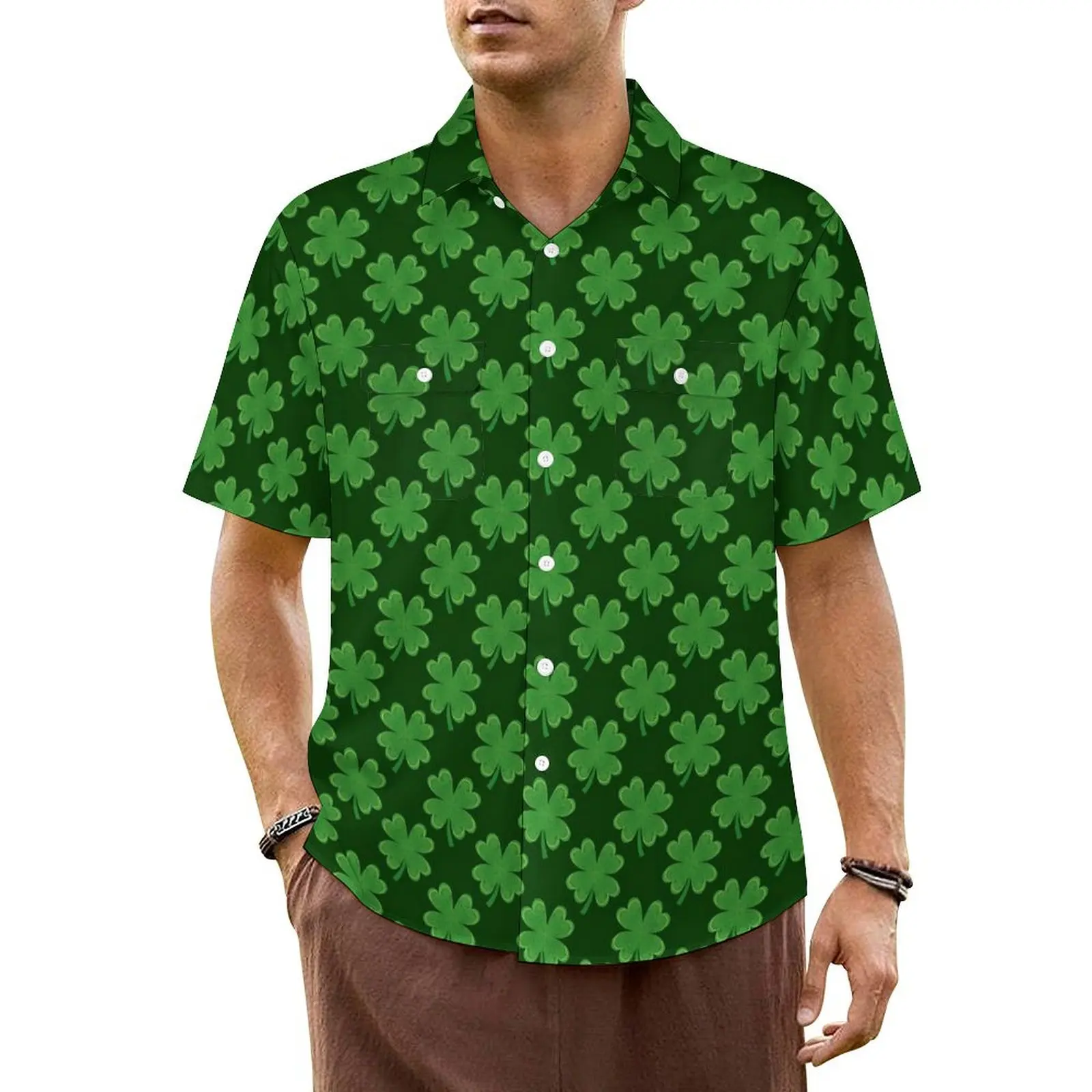 Leaf Clover Shamrock Summer Shirt For Man Beach Saint Patricks Day Casual Shirts Short Sleeve Breathable Design Oversize Blouses