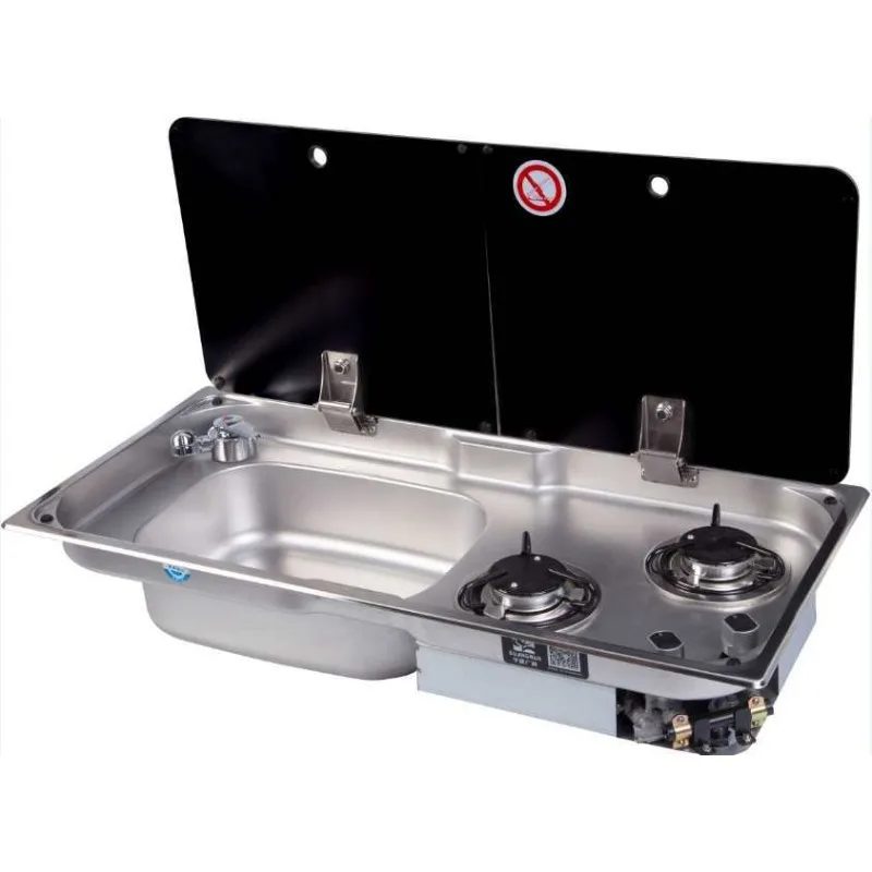 Applicable to RV with covered water basin, self-modified trailer RV 304 stainless steel vegetable basin with gas stove headband