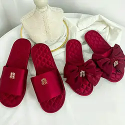 High Quality Bride Groom Wedding Party Slippers Satin With Bow Lovers Bachelor Night Gifts For Women Sandal Zapatos De Mujer