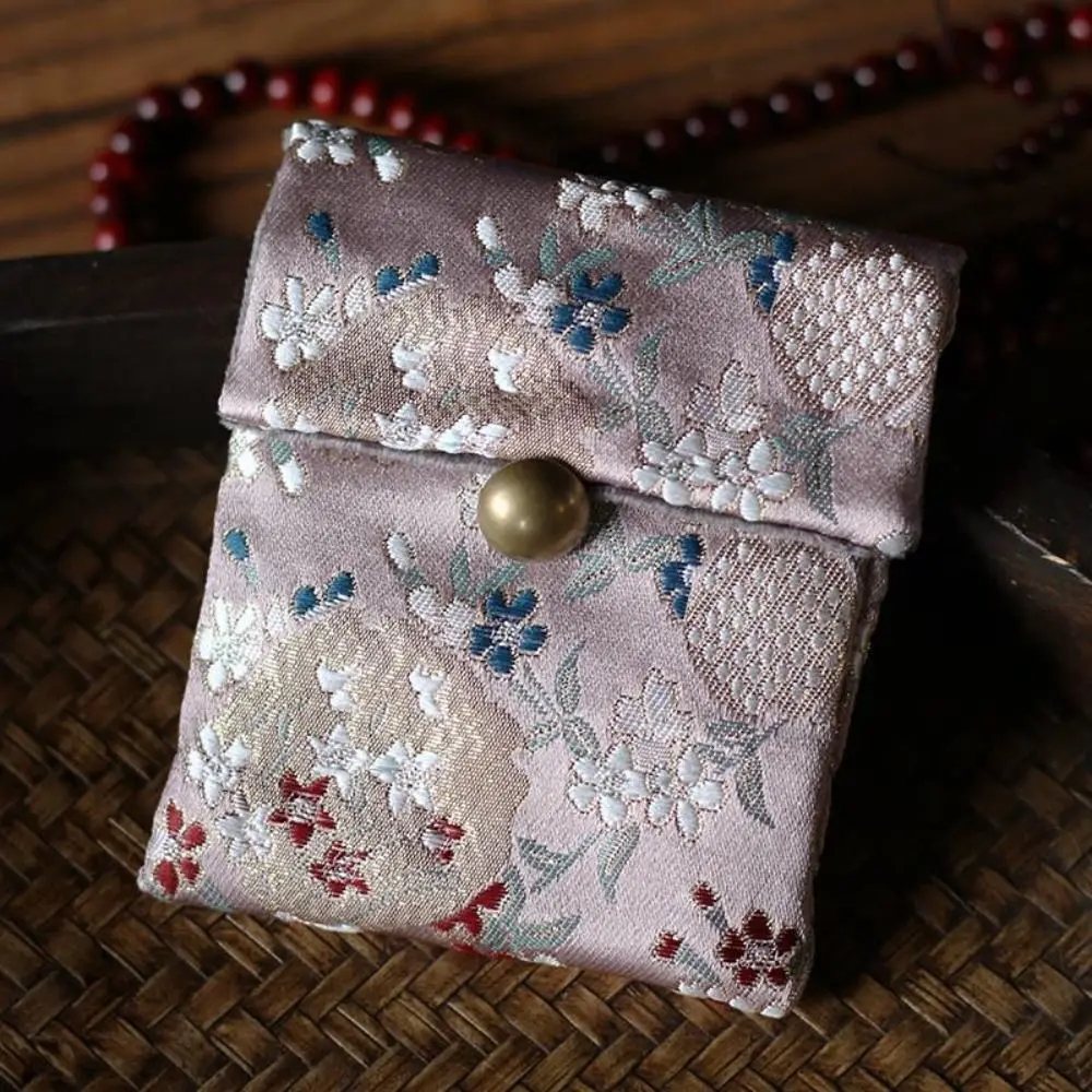 Bolsa de embalagem de joias com flores bordadas, estilo chinês, anéis, colar, brincos, estojo de armazenamento, bolsa de moedas, pulseira, suporte de joias