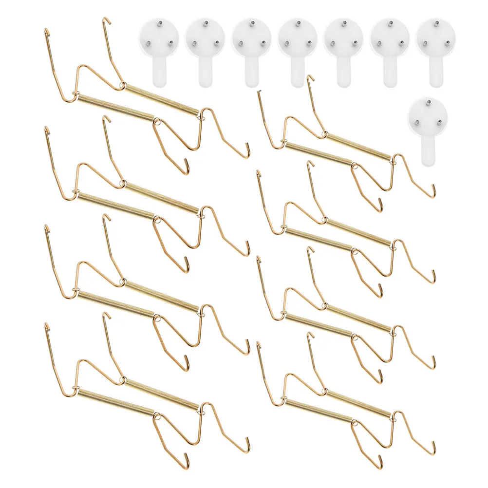 8Pcs Wall Plate Hangers Spring Grip Hooks Invisible Design Sturdy Iron Plastic Utensil Hanging Rack for Decorative Plates