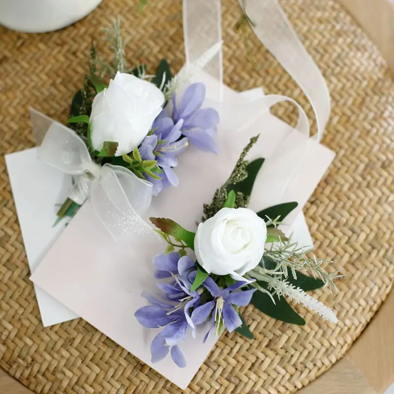 Accesorios de Boda al aire libre, Ramillete de muñeca, rosa, flores artificiales, padrino de Boda