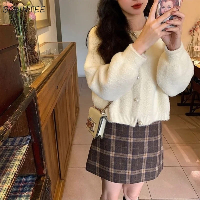 

Knitting Cardigan Women Casual Vintage Aesthetic Elegant Sweaters New Korean Style Retro Solid 4 Colors All-match for Ladies Ins
