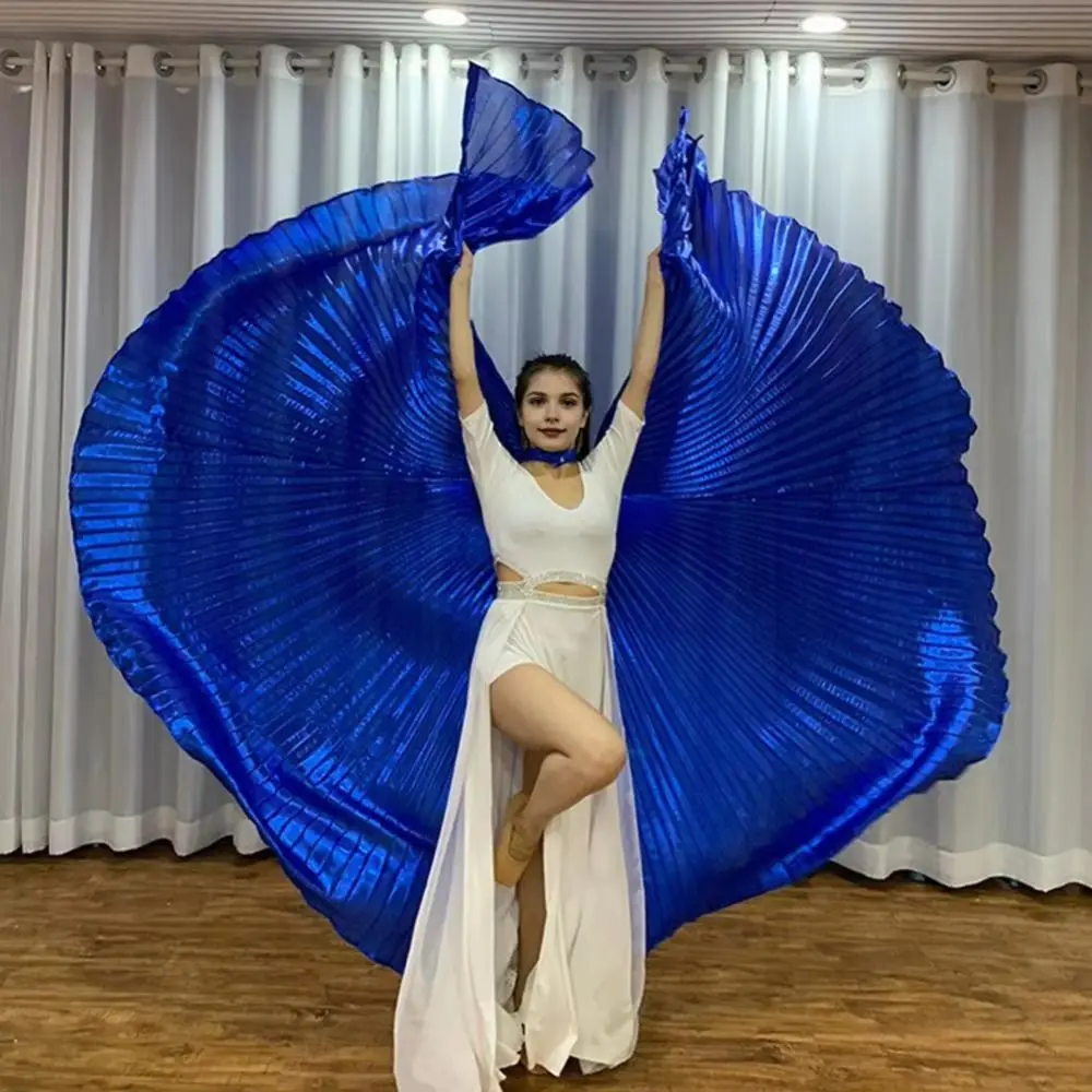 Accesorio creativo de ala para danza del vientre, 360 grados con varilla telescópica, capa de gran rendimiento plisada, accesorios de danza Oriental suaves