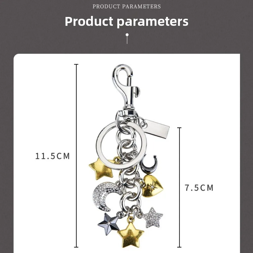 Celestial Star Moon Keychain Rhinestone Metal Multi Charm Heavy Duty Purse Upgrade Accessory for Y2K Aesthetic Women Festival
