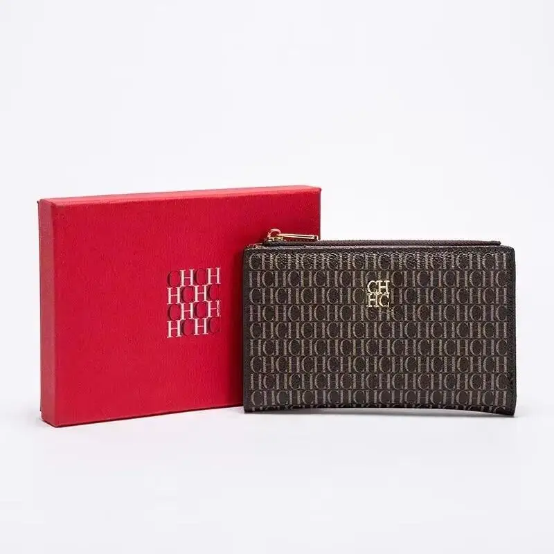 CH Premium Exquisite Compact Wallet High End Feel Light Luxury Womens Printed Bifold Card Holder Coin Purse