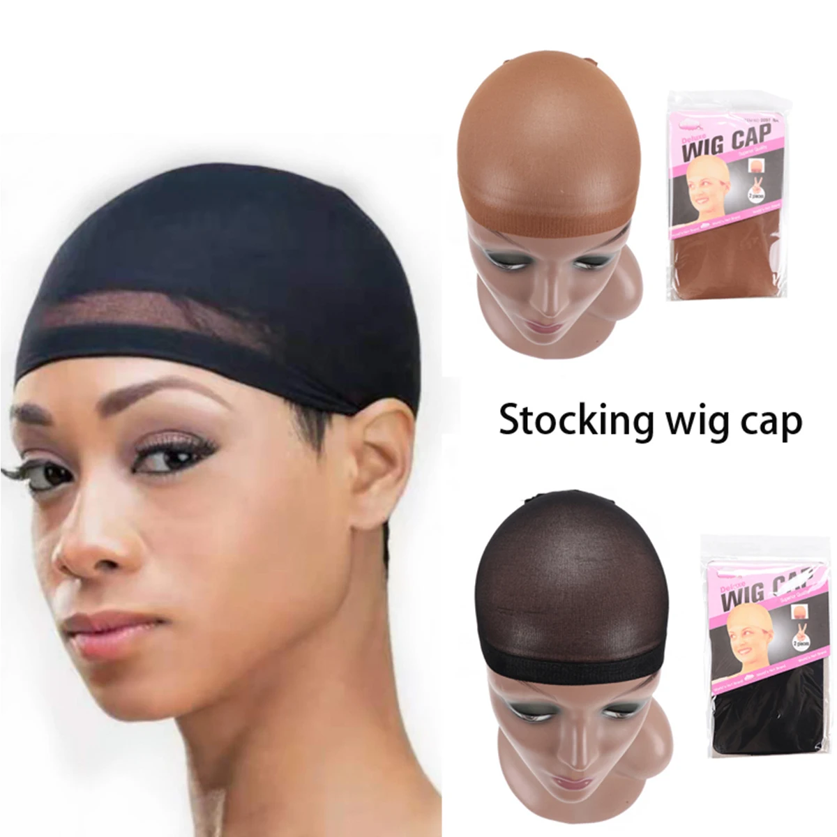 Top Stocking Wig Cap Hair Net For Weave 2pcs Hair Wig Nets Black Brown Stretch Mesh Wig Cap For Making Wigs Free Size