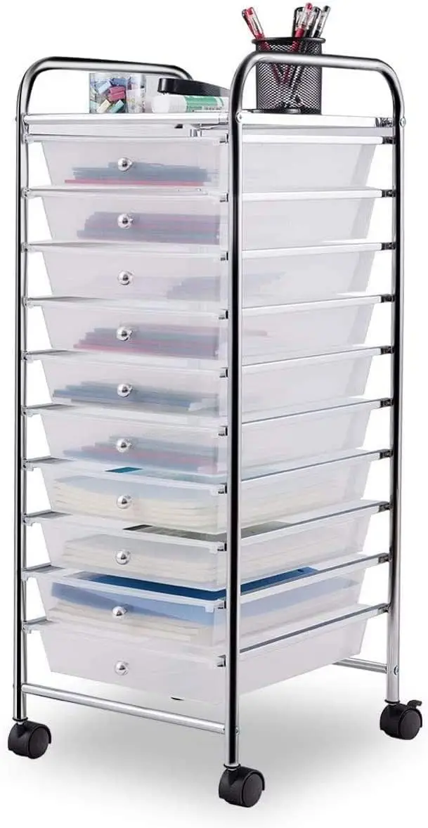 

10-Drawer Rolling Storage Cart with Adjustable Casters, Ideal for Office School Home Organization
