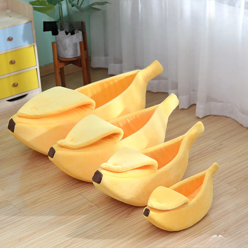 Winter pet bed in the shape of a banana, warm cat bed and dog bed, semi-enclosed pet bed hamster bed, pet bed and sleeping mat