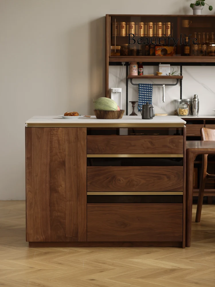 North America Black Walnut Solid Wood Stone Plate Kitchen Island Restaurant Sideboard Cabinet Integrated Cabinet