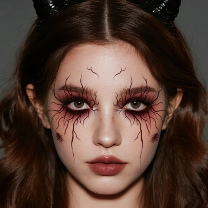 Halloween Spooky Lines Temporary Tattoo Stickers, Long-lasting and Waterproof, Party & Role-playing Makeup, For Face