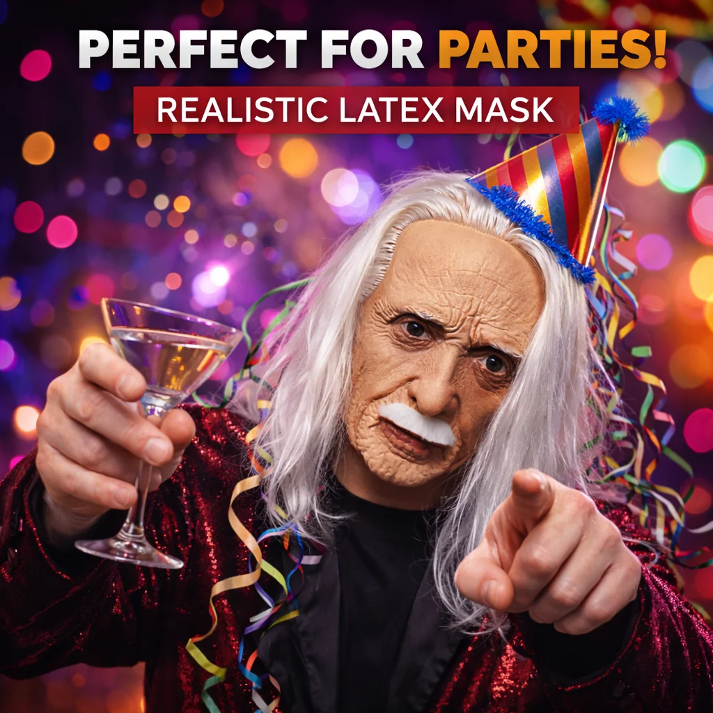 Gruselige realistische Maske eines alten Mannes mit weißem Haar, gruselige Latex-Halloweenmaske, Horror-Cosplay-Kostüm-Requisite für Spukhaus-Party