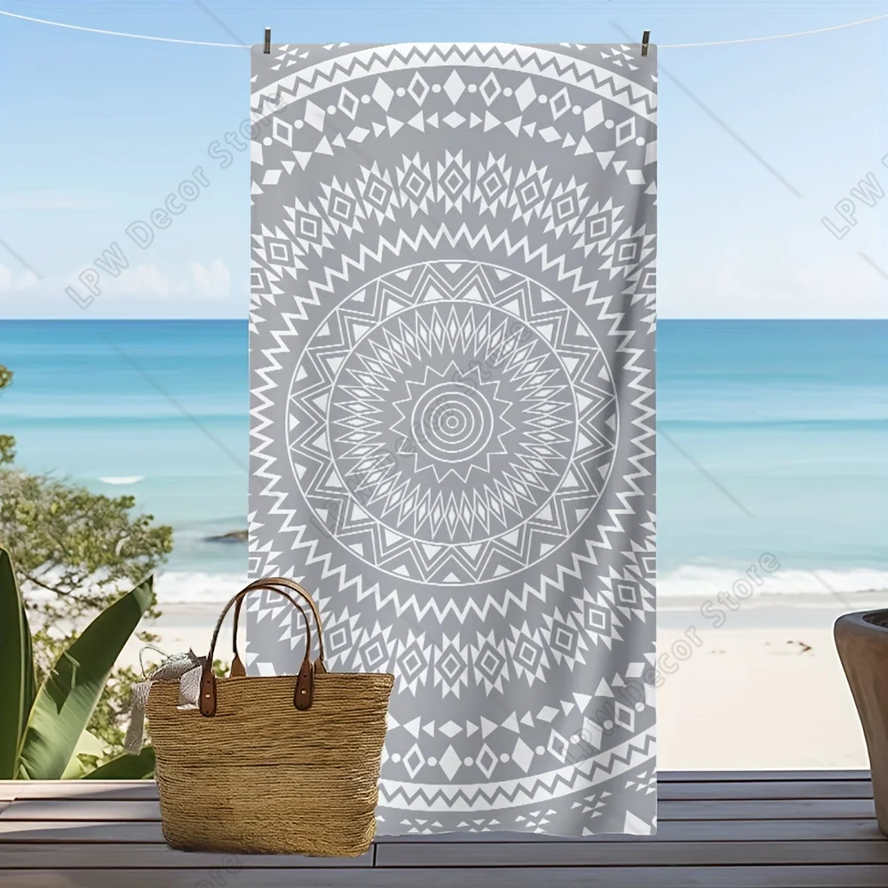 Gray Boho Mandala Quick Dry Print Beach Towel Summer Vacation Essential Poolside Accessory Perfect Gift for Beach Lovers