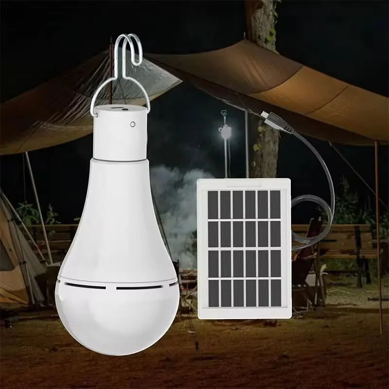 2024 New LED Solar Lamp Bulb Outdoor Waterproof Portable Solar Garden Hanging Light Hiking Fishing Emergency Lights