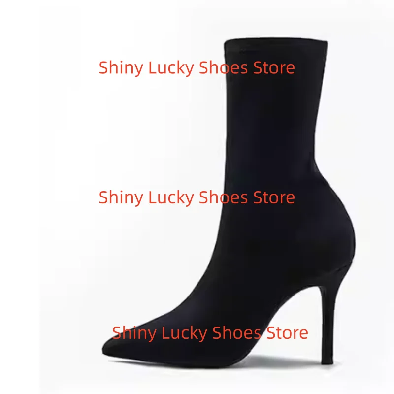 

Sewing Lines Shoes for Women Pointed Toe Thin High Heels Pleated Female Short Boots Stitching Zapatos Mujer Solid Chassure Femme