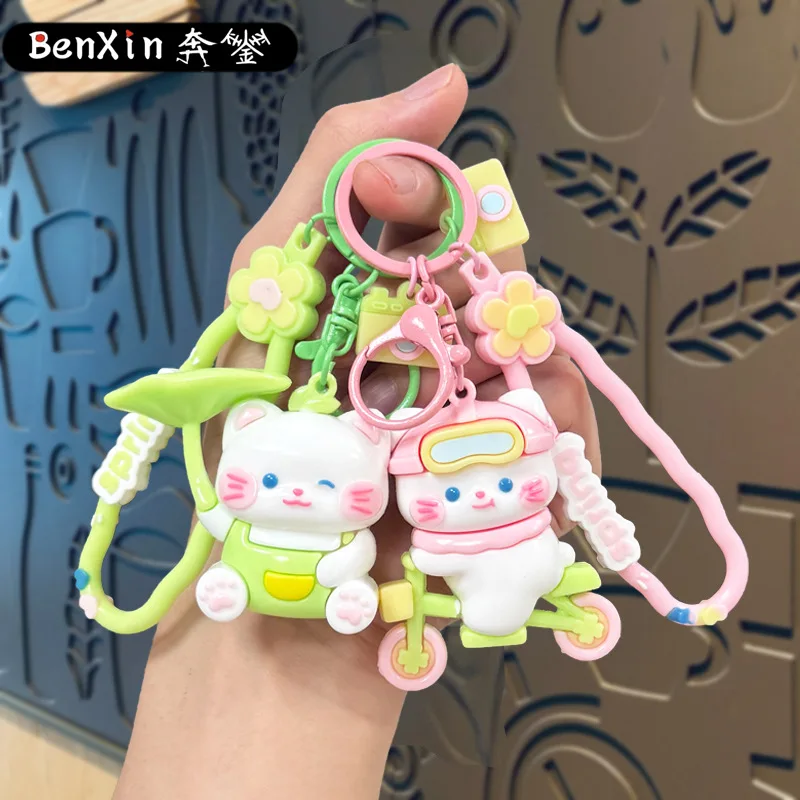 

2025 Minso Cute spring outing kittens, shiny keychains, bags, pendants, keychain claw machine gifts, high-end small gifts