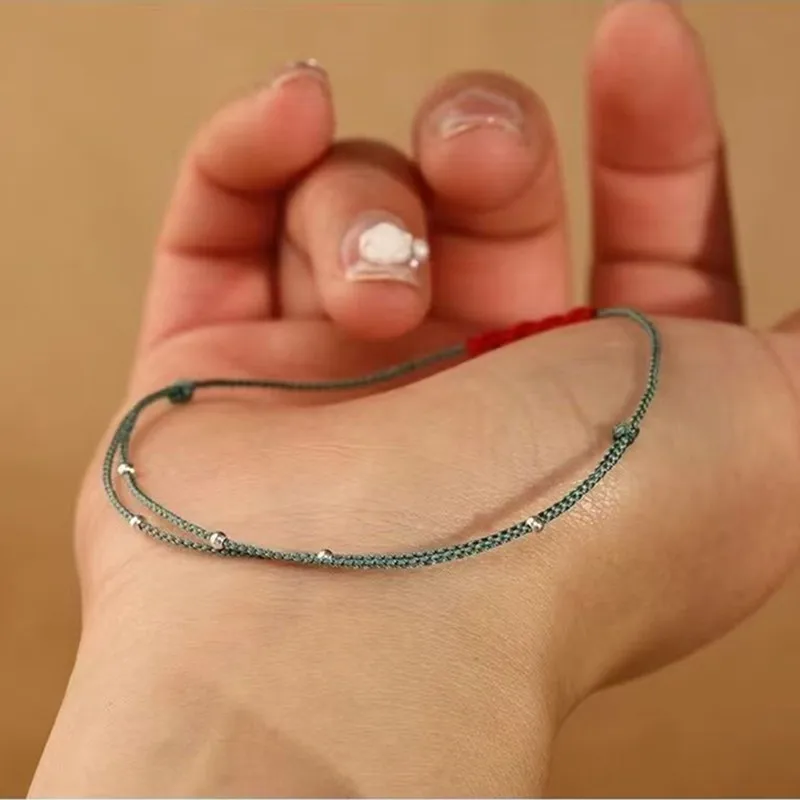 Silver Color Bead Hand Woven Bracelet Adjustable Size Transfer Lucky Beads Simple Style Friendship Bracelet Charming Jewelry