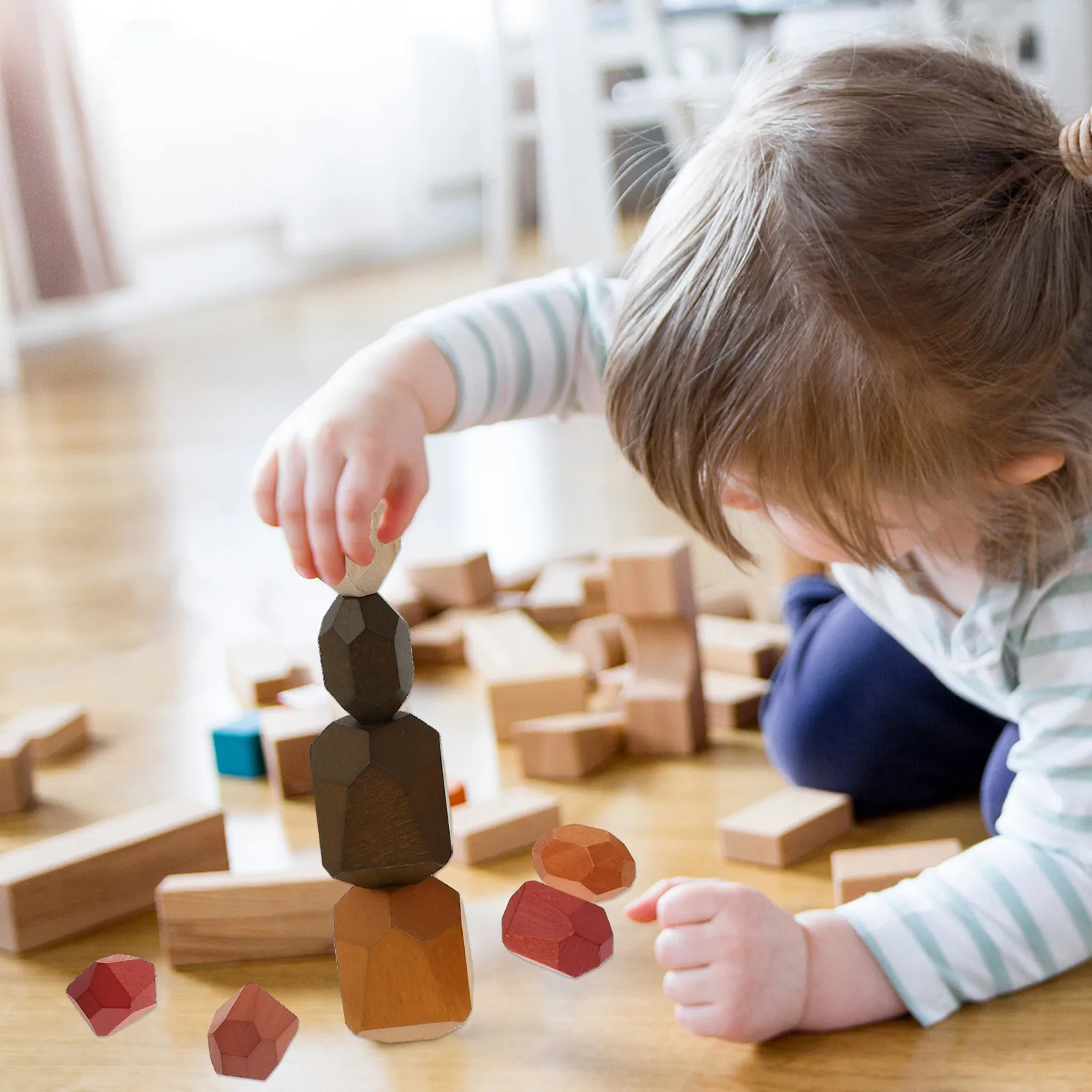 

15Pcs Beech Wood Stone Block Balanced Stacked Blocks Early Learning Kids Educational Preschool Cognitive Play Fun