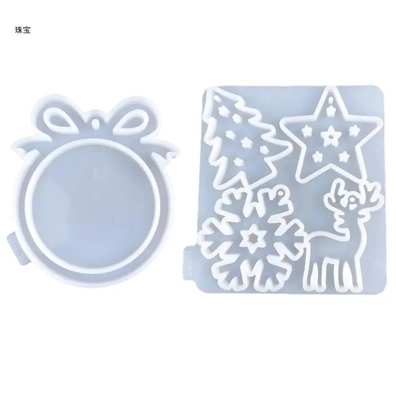 X5QE 2 Pack Christmas Ornament Silicone Molds Festive Decorations Moulds for Craft Enthusiasts Jewelry Making Supplies