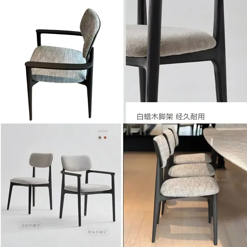 for Solid Wood Dining Chair Ash Wood Tarp Soft Bag Italian Chinese New Anti-fouling Curved Backrest Household Tea Table Chair