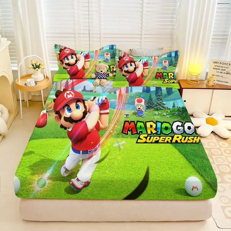 Super-Mario Fitted Sheet With Pillowcase,Anime Cosplay Bed Cover Protector Nonslip Mattress Cover Soft Comfortable Bedding