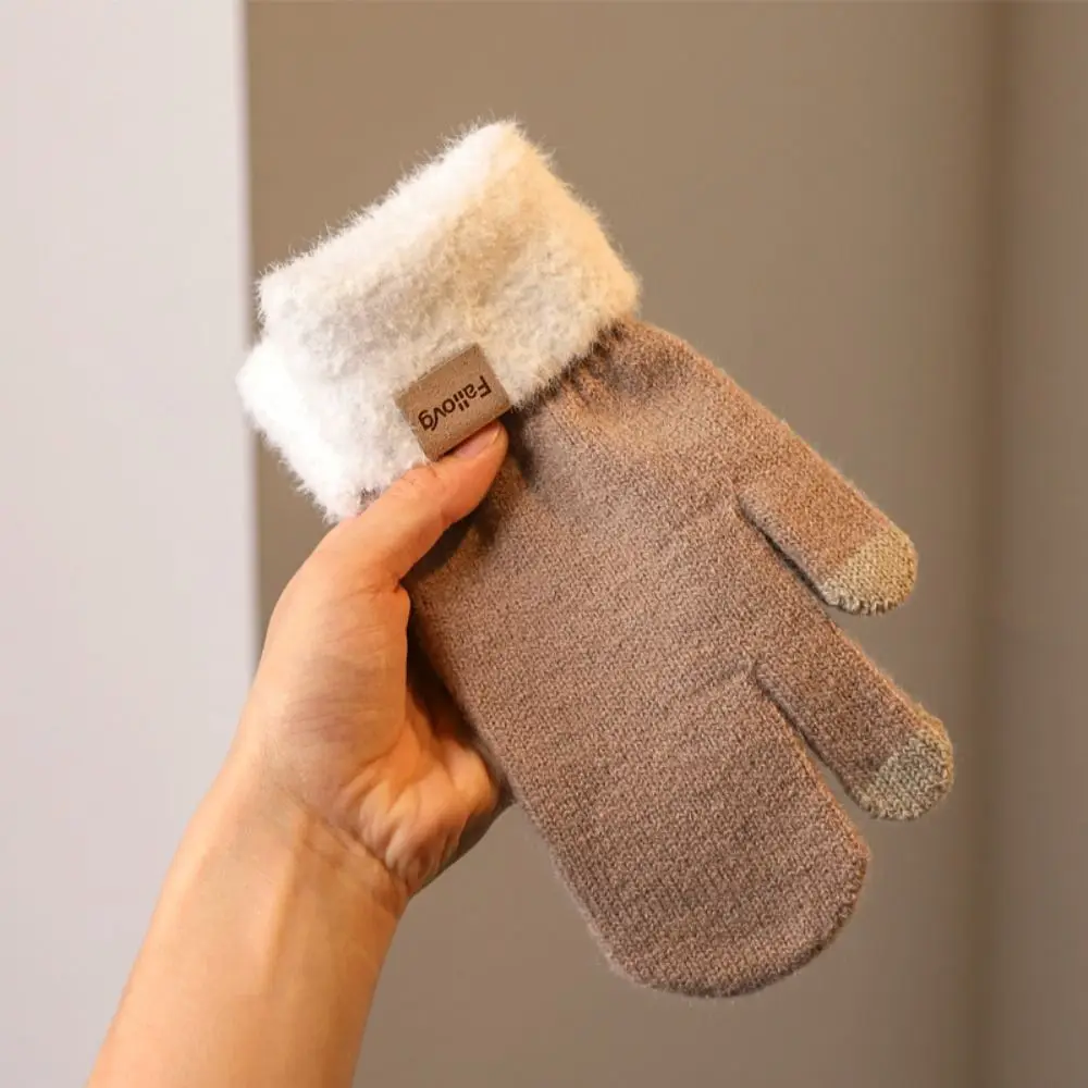 قفازات فروي سميكة لطيفة بلون سادة قفازات أصابع مقاومة للبرد قابلة للتنفس مقاومة للرياح قفازات شتوية للرجال والنساء #4