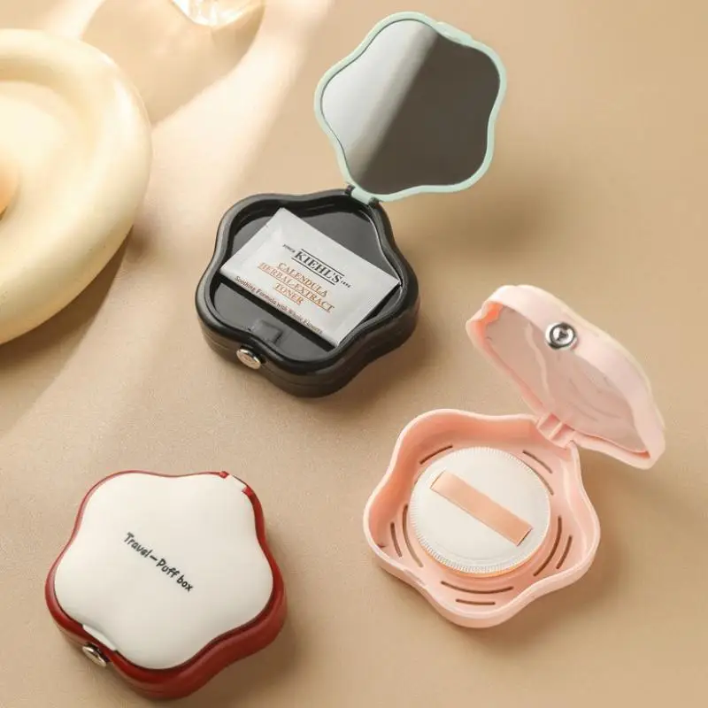 Per viaggi, studenti, uso domestico, con specchio per il trucco, scatola per trucco in plastica antipolvere, scatola per cuscino per soffio di cipria, portatile