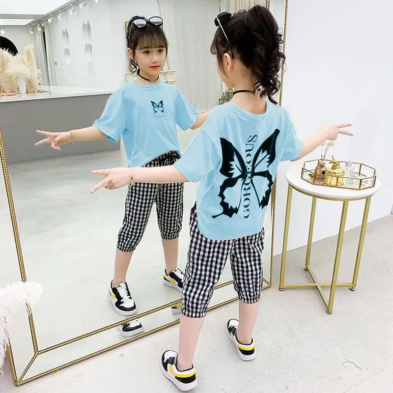 Girls 2024 Summer New Fashion Trendy Short Sleeve Suits 4 6 8 10 12 14 Years Youth Teenage Girls Korean Style 2Pcs Tees Clothes